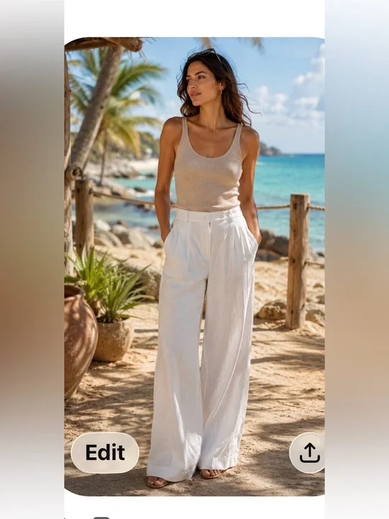 Zara Cream High-Waist Linen-Blend Trousers