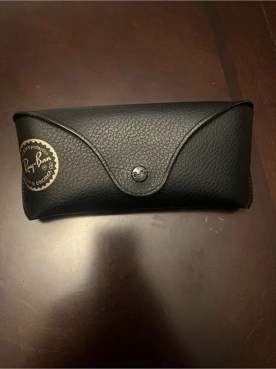 Ray-Ban Black Textured Leather Sunglasses Case with Gold Logo Seal