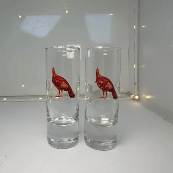 Vintage Wild Turkey Bourbon Whiskey tall 4-inch shot glass set of two