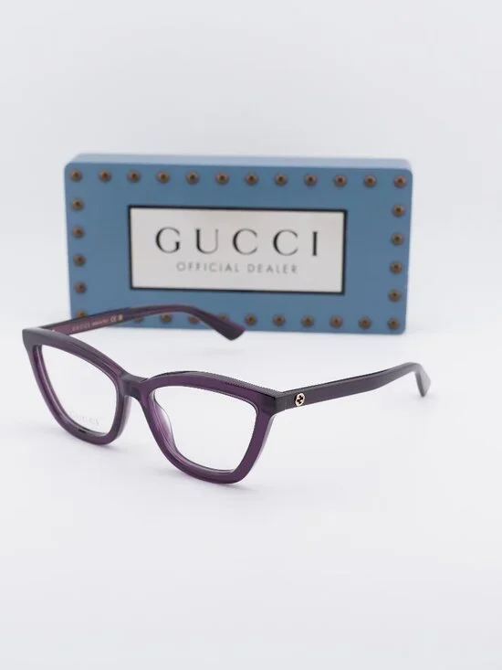 Gucci GG1686O 011 Cat Eye Eyeglasses - Shiny Transparent Dark Purple