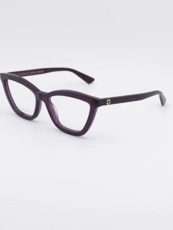 Gucci GG1686O 011 Eyeglasses Shiny Transparent Dark Purple 54mm Cat Eye Frame