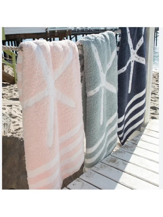 Barefoot Dreams CozyChic Coastal Starfish Baby Blanket Sunrise Seafoam Green