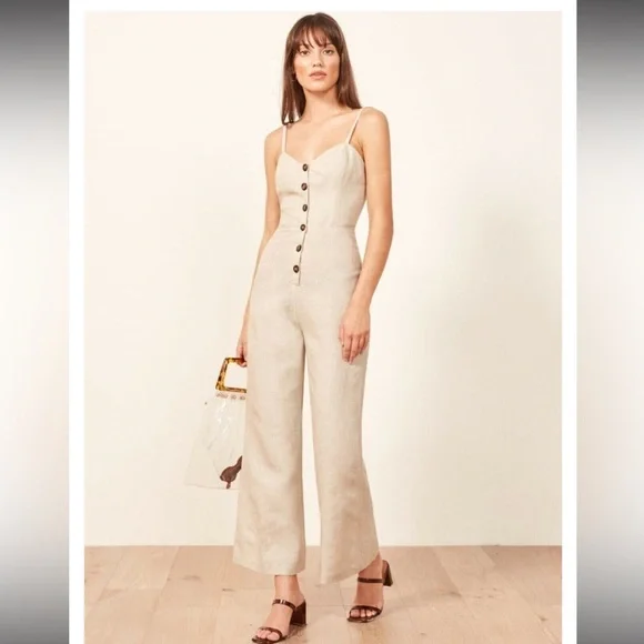 Reformation Sand Beige Torta Linen Jumpsuit Sz S