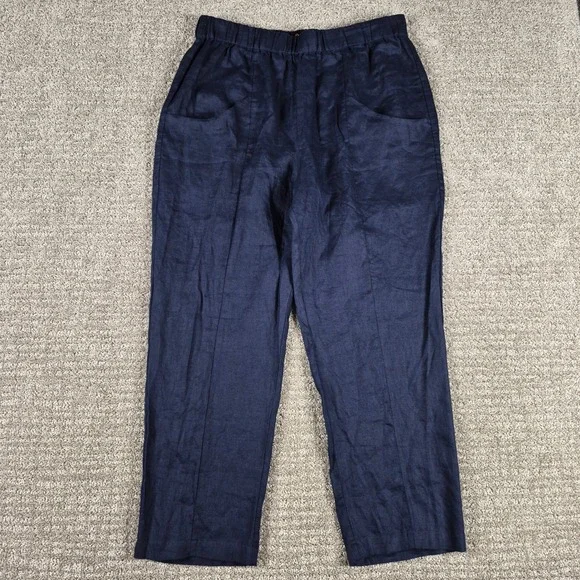 Quince Pants Womens L Blue European Linen Tapered Ankle Deep Navy