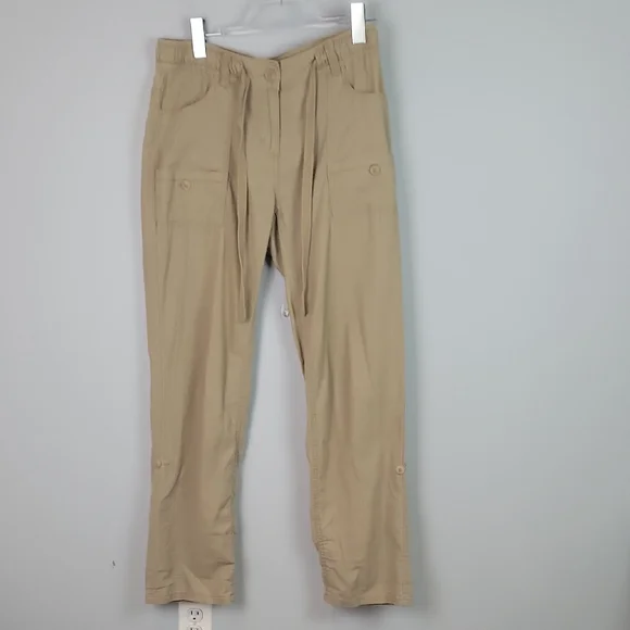 y2k H&M beige linen cargo roll up pants size 8