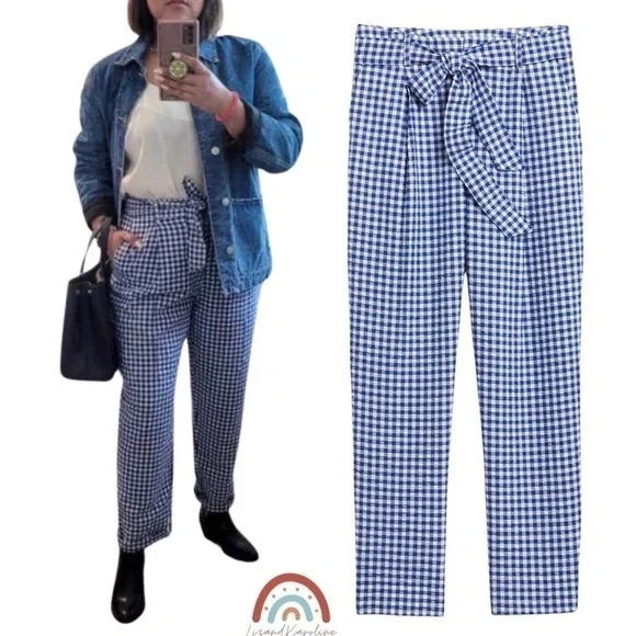 New! Banana Republic Linen Gingham Gauzy Cotton High Waist Straight Leg Pants