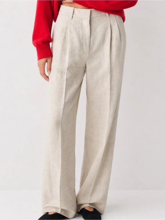 Wilfred Aritzia Effortless Linen Wide Leg Pants Natural Beige Size 2