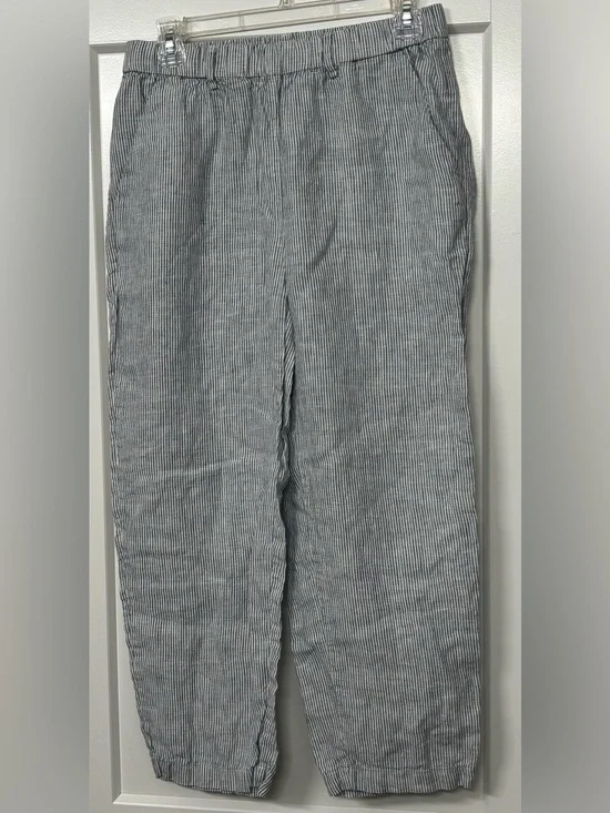 Quince 100% European Linen Pants Blue Pinstripe Small Vacation Resort Casual