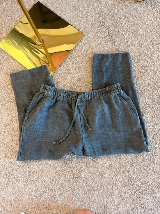 Zara Charcoal Drawstring Linen-Blend Joggers