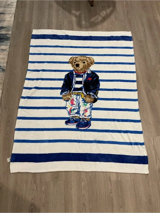 Ralph Lauren White and Blue Striped Teddy Bear Sleep Sack