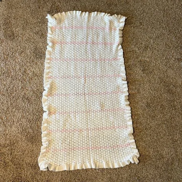 Handmade baby girl knitted striped frill baby blanket