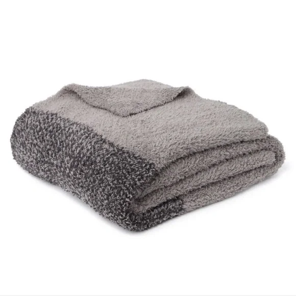 NWT $120 Barefoot Dreams CozyChic‎ Heathered Stripe Throw Warm Gray/Carbon