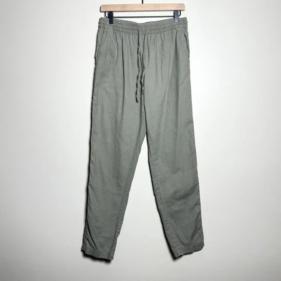 H&M Womens‎ Linen Blend Pants S Green Drawstring Cotton Vacation Resort Casual