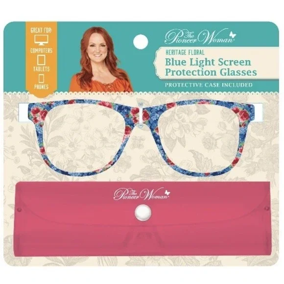 The Pioneer Woman Blue Light Screen Protection Glasses with Case Heritage Floral