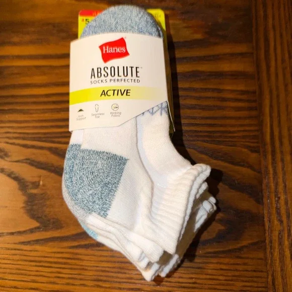 Hanes Absolute Active Kids Low Cut Socks 5 Pair White Blue Grey HBAAA5 New