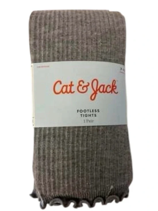 Girl’s Cat & Jack Ribbed Footless Tights in Heather Gray Size 7-10