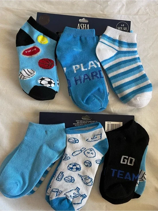 12 Pair kids no-show Socks Size 4-6, Shoe Size 2-4T boys/unisex Sports Design