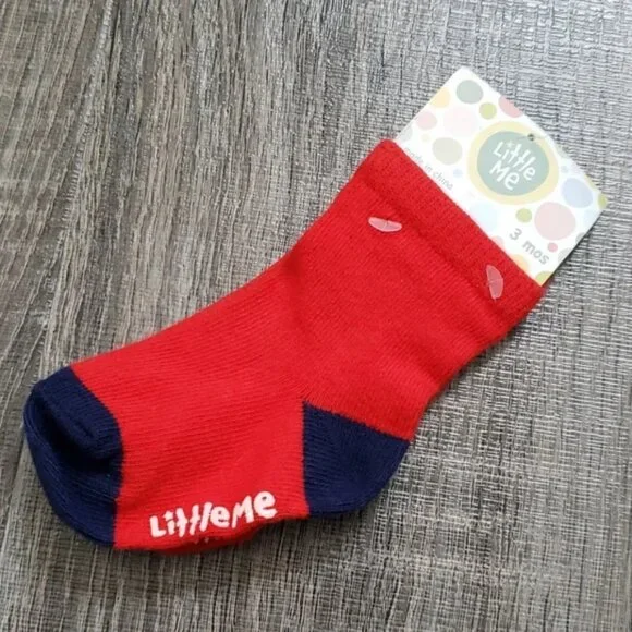 Little Me red/navy Crew Socks