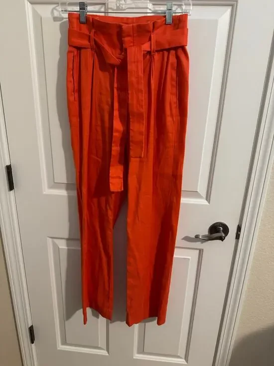 Banana Republic High Waist Paper bag Wide Leg Linen Cotton Pants Orange Size 0