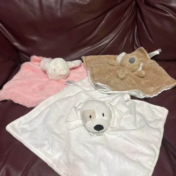3 Baby  Lovey Security Blankets Pink Bunny  White Nuby Dog Brown Koala Bear