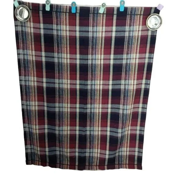 Woven Plaid Red Blue‎ White Wool Blend Boho Blanket Throw