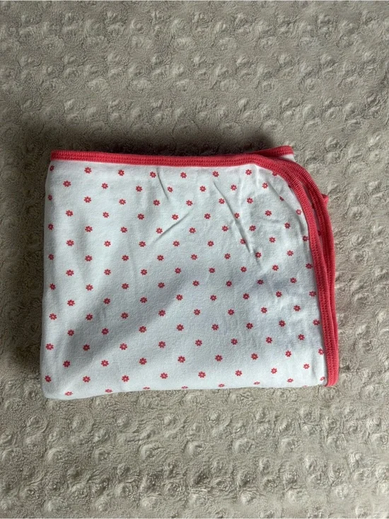 Carter's Coral Pink Floral Baby Blanket White Single Ply Jersey Knit Thin