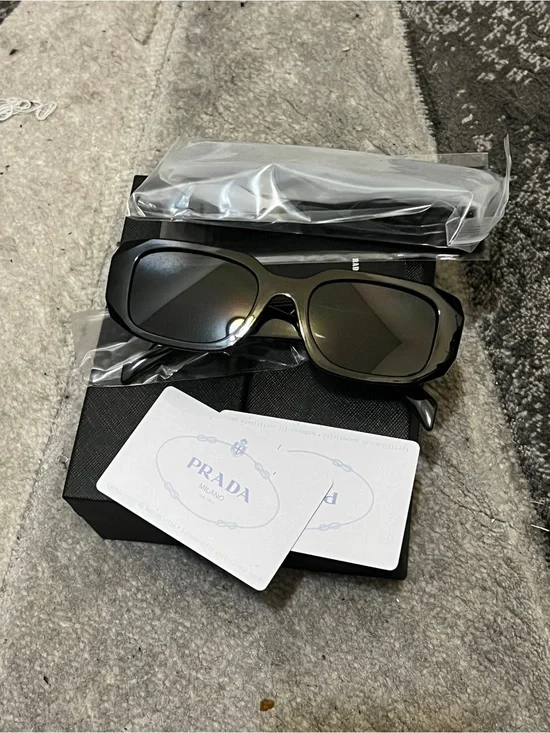 Prada Glossy Black Rectangle Sunglasses with Dark Lenses