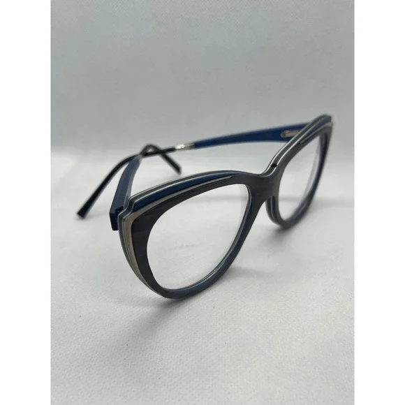 Gold & Wood Lola 01.03 Eyeglasses Grey Blue Wood Cat Eye Frames 54-17-135 Luxury