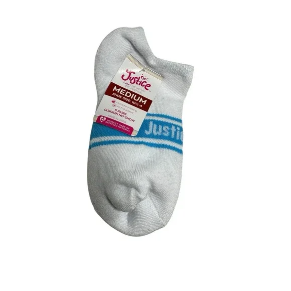 justice girls 6 pairs no show ankle socks size‎ medium 10.5-4 arch support