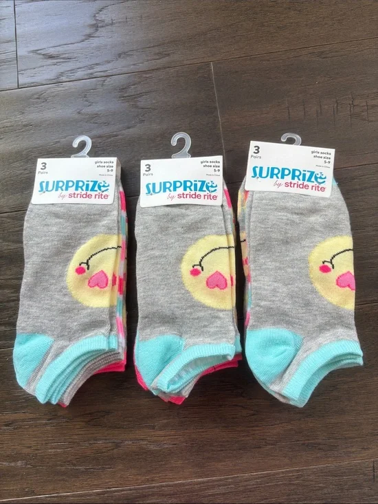 Stride rite Surprise 9 pair3 3 packs,ankle,happy face,heart smile face,stripe,