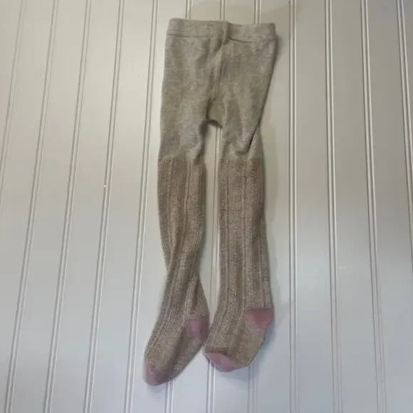 Mini Boden Cable Knit Shimmer‎ Leggings Tights Footies Baby Girls 6/12 Months
