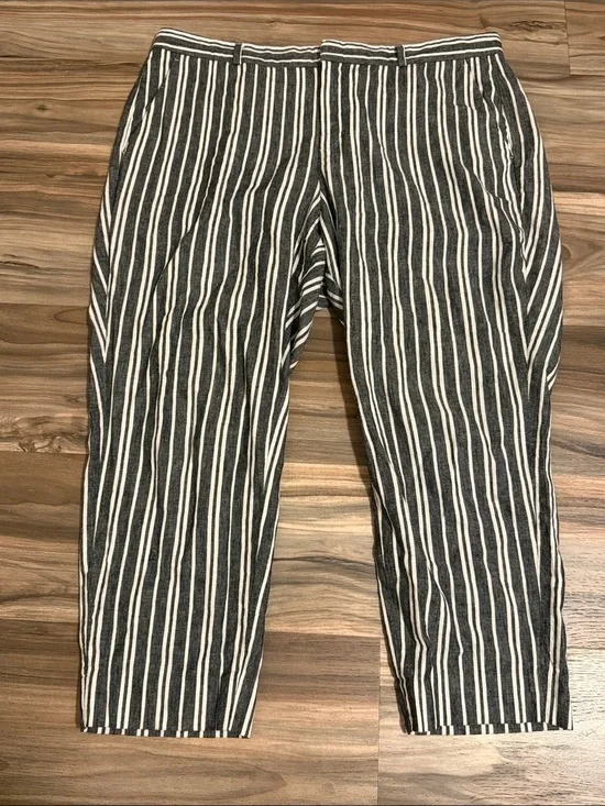 Banana Republic Avery Pants Linen Blend Womens Sz. 16P Crop Black White Striped