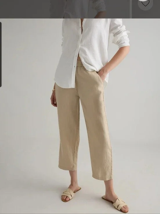 Quince Women's 100% European Linen Pants Driftwood Pull On Comfy Breathable XL