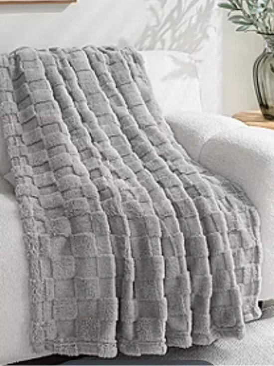 Luxury Plush Gray Checkered Throw Blanket by