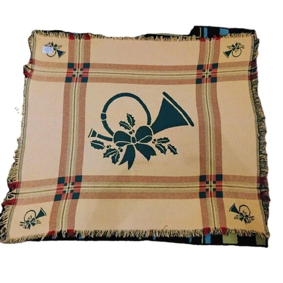 HUGE Fieldcrest Christmas Concert Throw 100% Cotton Loom Woven Blanket  50 x 60