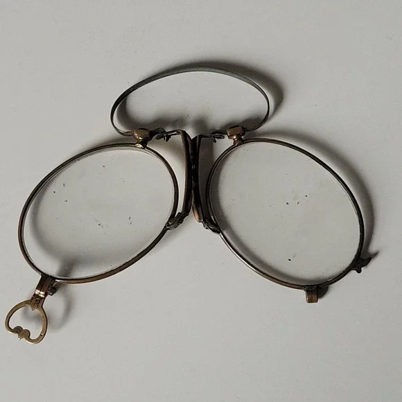 Antique Gold Filled Pince Nez Spectacles Spring Bridge Eyeglasses +0.12 Minimal