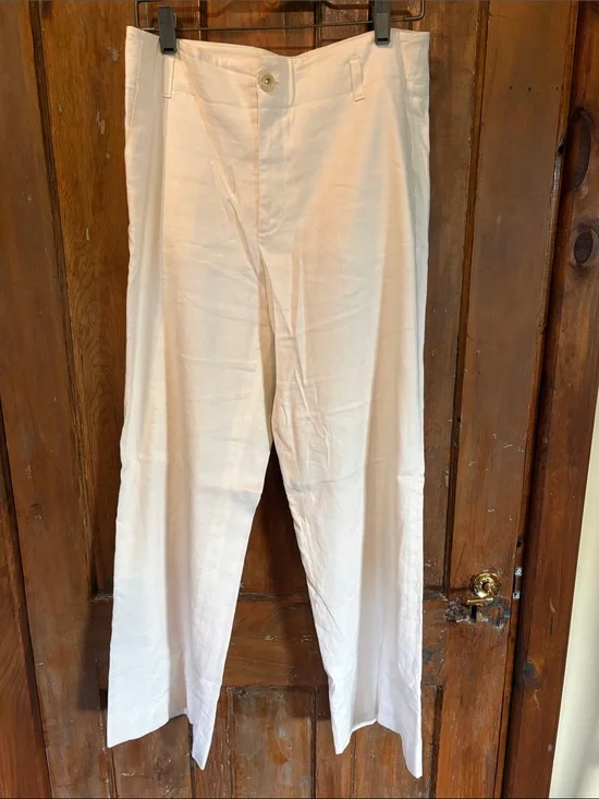 Banana Republic Cream Straight-Leg Dress Pants Linen Lined with Double Button 10