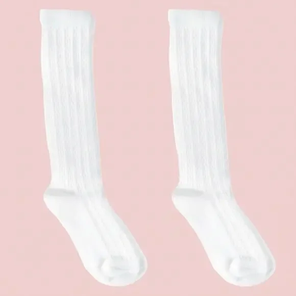 Cat & Jack Girls' 2pk Ribbed white Knee-High Socks, size S, shoe 5.5 - 8.5