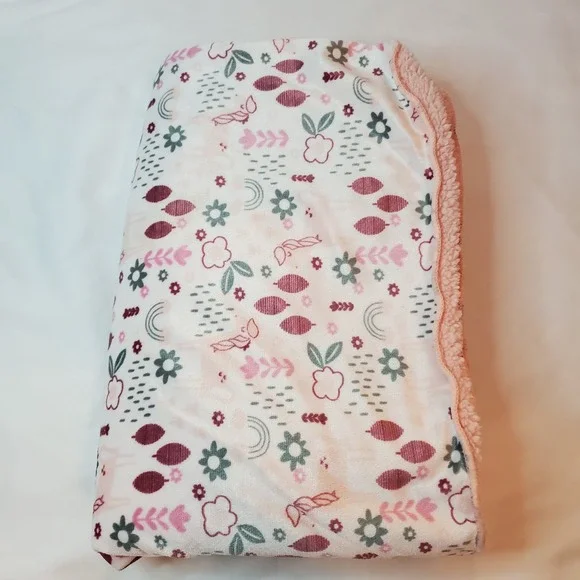 Chickpea Plush Baby Girl Sherpa Baby Blanket Pink Unicorn Rainbow Flowers 30X40