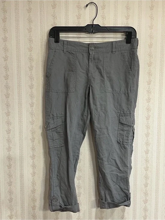 Banana Republic Linen Blend Martin Fit Cargo Capri Pants Women’s 0 Gray Low Rise