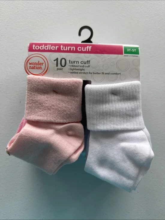 WONDER NATION Toddler Turn Cuff Socks 10 Pair size 3T-5T
