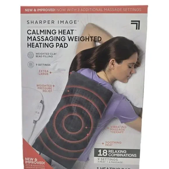 NEW! Sharper Image Calming Heat Massaging Weighted Electric Heating Pad 12x24