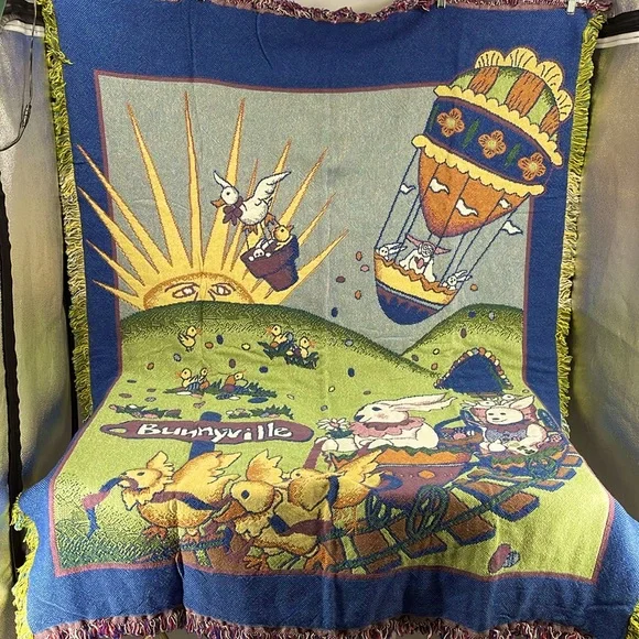 NWT Vintage Manual Woodworkers Weavers Bunny Sun nursery tapestry throw
