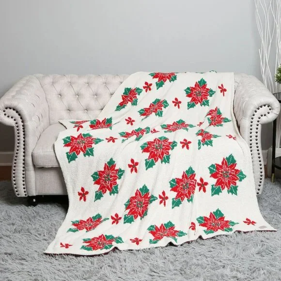 Poinsettia Pattern Luxury Soft Throw Blanket