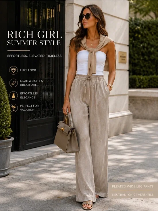 NWT Zara Neutral Pleated Wide Leg Pants