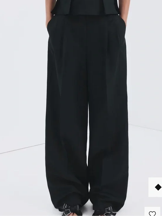 Mango Black Wide-LegTrousers STRAIGHT-FIT LINEN PANTS WITH PLEATS 6347