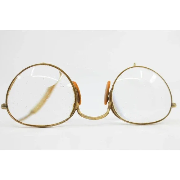 Vintage Gold Tone Round Wire Rim Eyeglasses Engraved Cable Temple Frames 36066