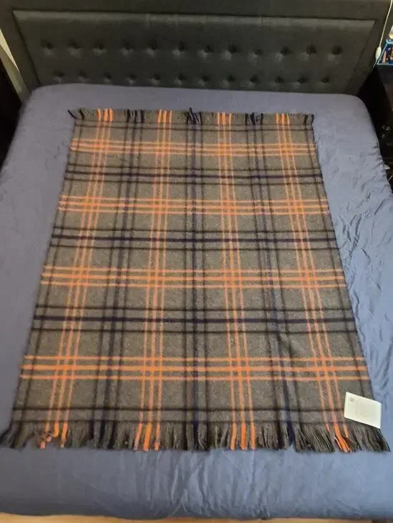 Amana Woolen Mills Gray Blue Orange Fringed Throw Blanket 50x60 NEW IN ORIGINAL