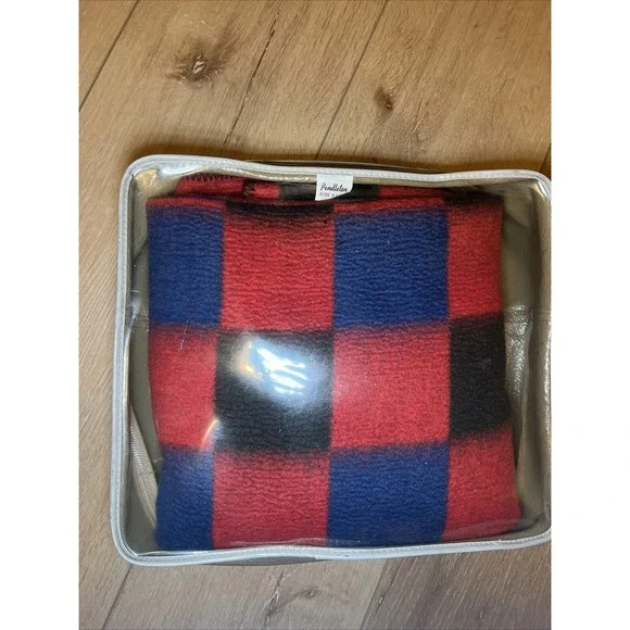 Vintage Pendleton Robe In A Bag Wool Stadium Blanket Red Black Blue Checked