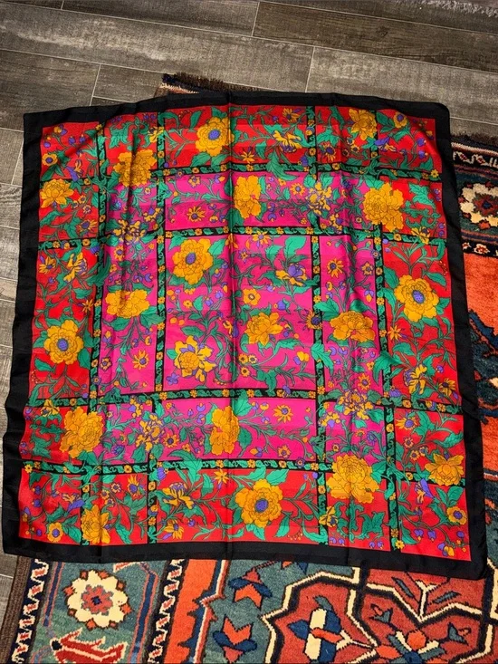 Vintage Italian Berkshire Silk Scarf Vibrant Floral Jewel Tones Large Square